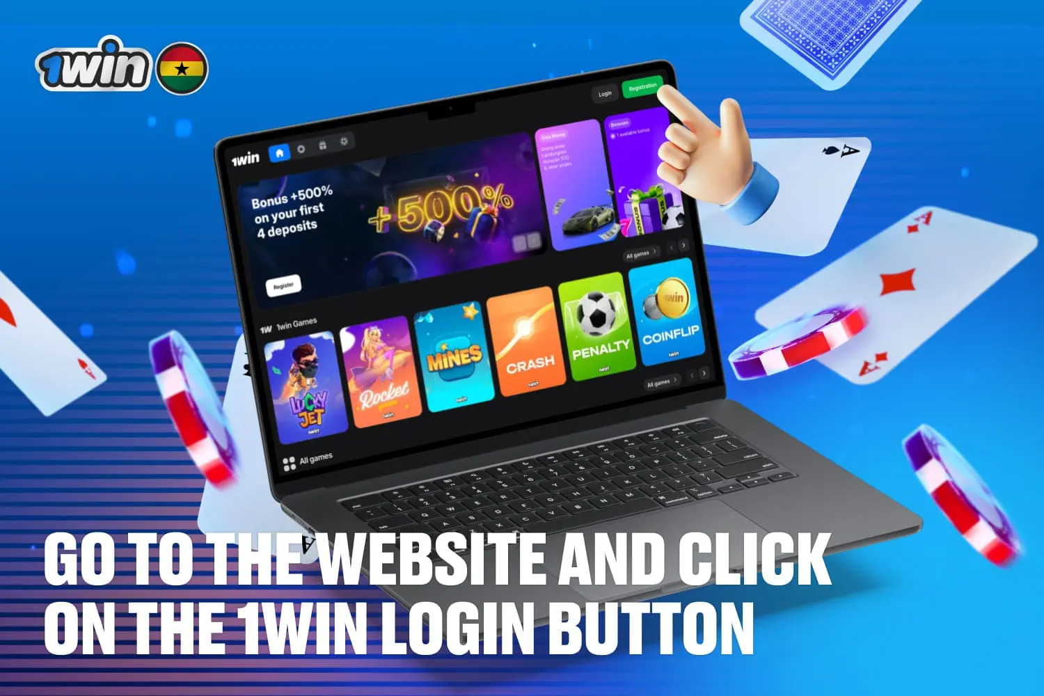 Go to the website and click on the 1win login button